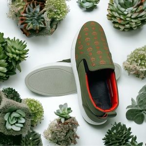 MCM: Moss Green Orange Logo Leather Slip On Sneaker MEX9AMM61G8